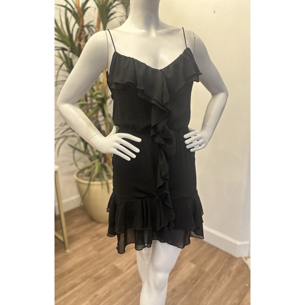 H&M Black Midi Dress Size 6/8 Ruffle Front Sleeveless Tiered Low Back Strappy‎